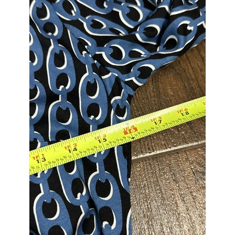 Boden Laura Shirt Dress 4P Petite Tencel Jersey Azure Blue Geo Chain Midi Belted - Picture 12 of 13